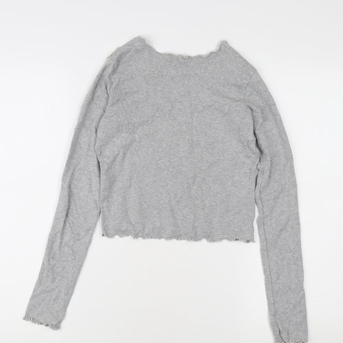 Brandy Melville Women's Grey Cropped Long Sleeve Blouse