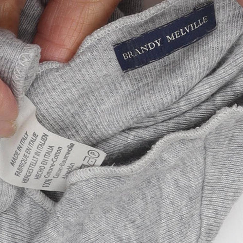 Brandy Melville Women's Grey Cropped Long Sleeve Blouse