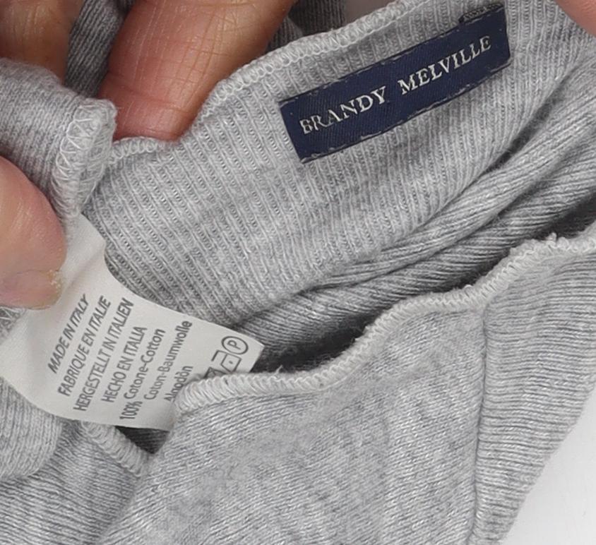 Brandy Melville Women's Grey Cropped Long Sleeve Blouse
