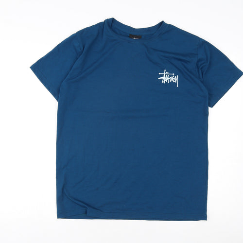 Stussy Men's Blue T-Shirt L Short Sleeve Logo Crew Neck