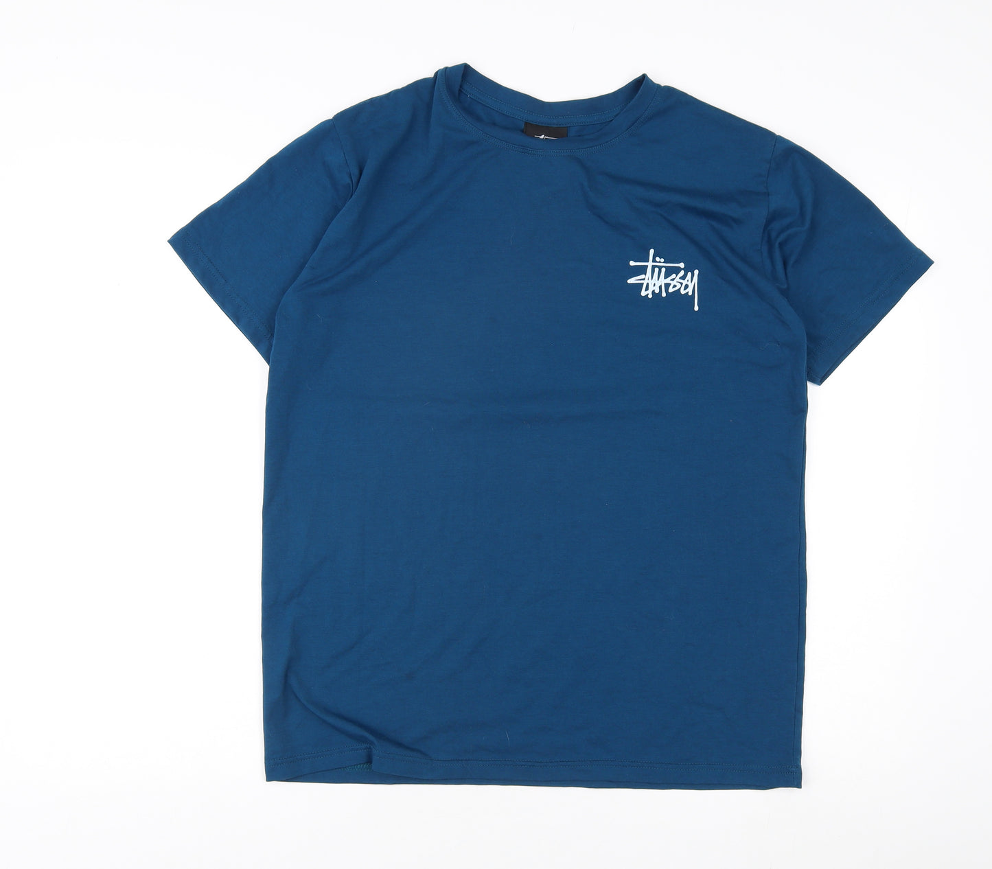 Stussy Men's Blue T-Shirt L Short Sleeve Logo Crew Neck