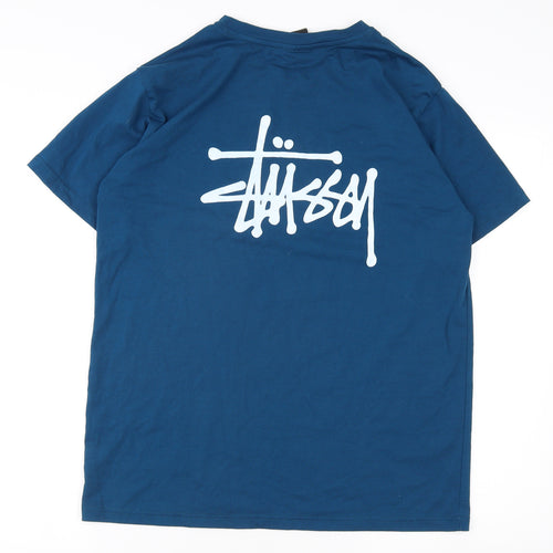 Stussy Men's Blue T-Shirt L Short Sleeve Logo Crew Neck