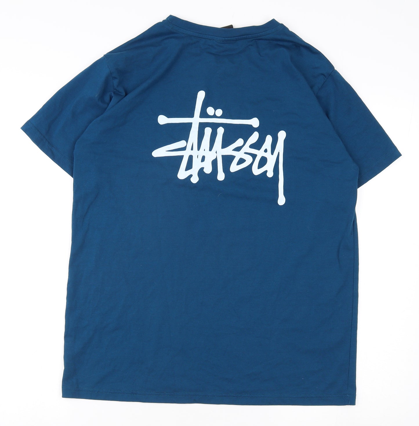 Stussy Men's Blue T-Shirt L Short Sleeve Logo Crew Neck