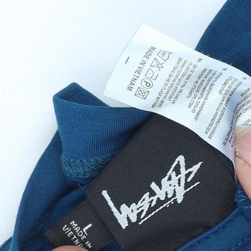 Stussy Men's Blue T-Shirt L Short Sleeve Logo Crew Neck
