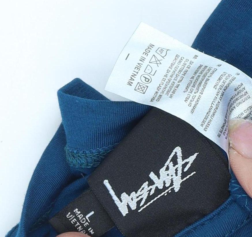 Stussy Men's Blue T-Shirt L Short Sleeve Logo Crew Neck