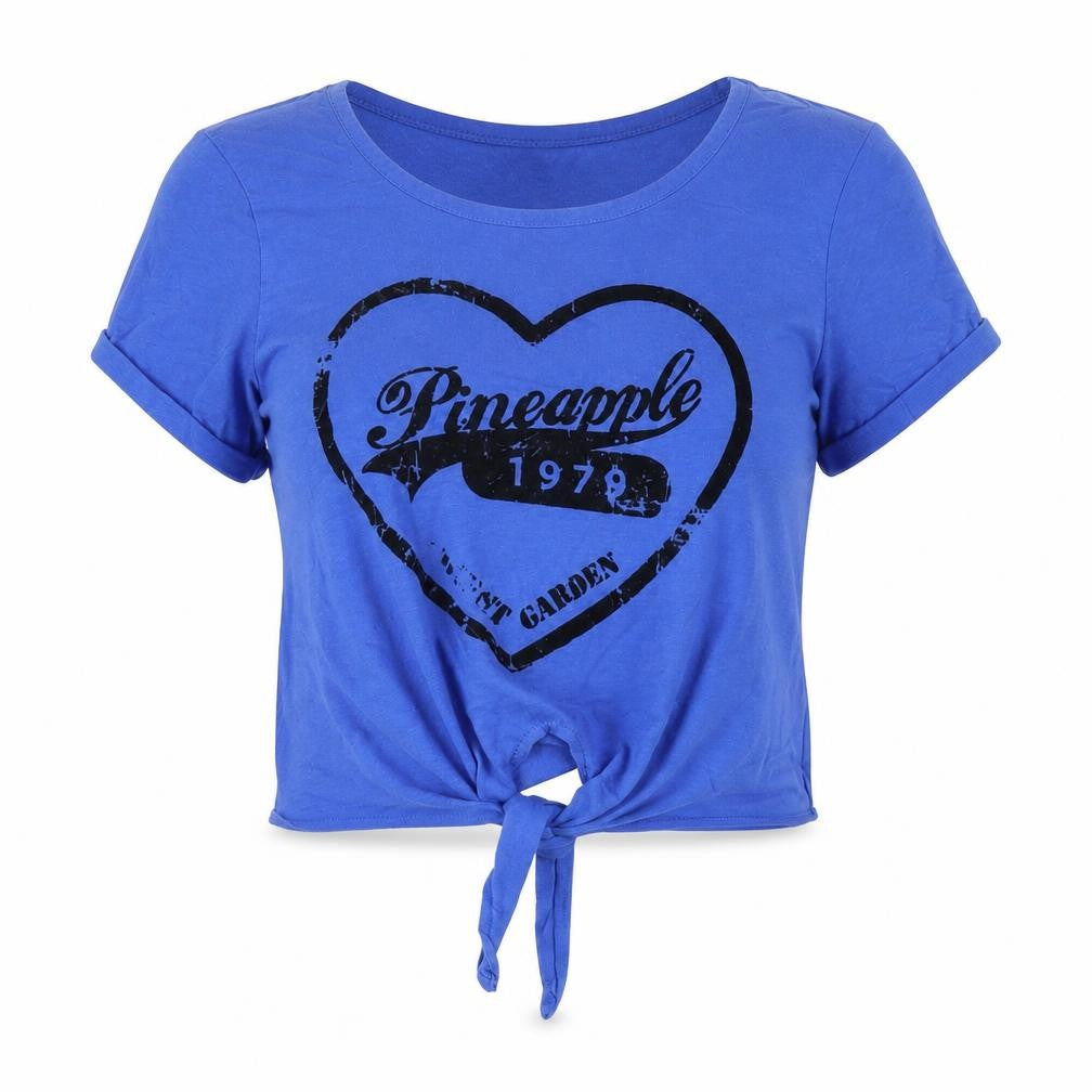 Front view of Pineapple Women's Blue Cropped T-Shirt, L