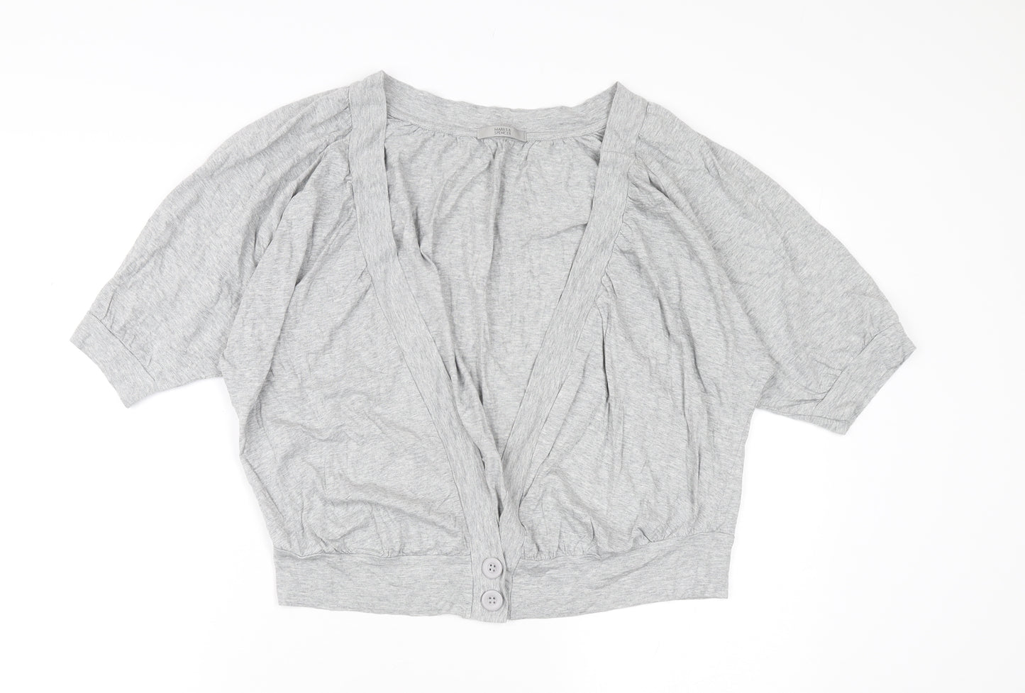 Marks & Spencer Women's Grey Cropped Button-Up Top, Size 16