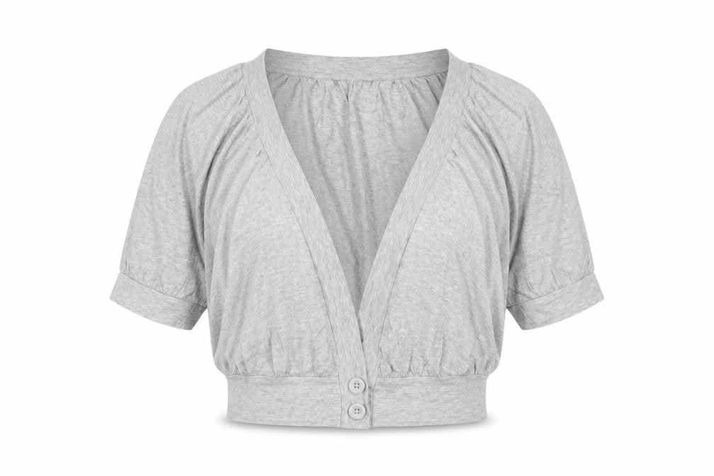 Front view of Marks & Spencer Women's Grey Cropped Button-Up Top, size 16