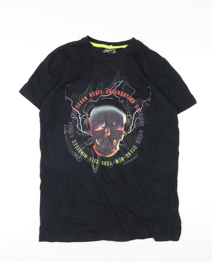 Blue Zoo Boys Black Graphic Music T-Shirt, 13-14 Years, Regular Fit
