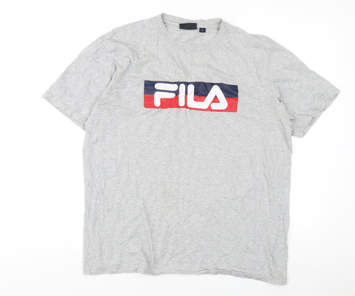 Fila Men's Grey Crew Neck T-Shirt L Cotton Jersey