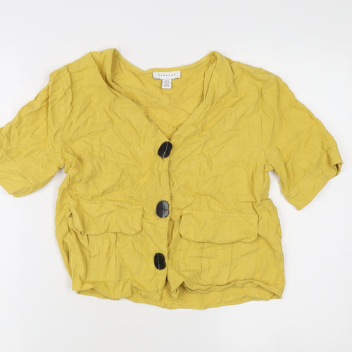 Topshop Women’s Yellow V-Neck Casual Button Shirt Size 8