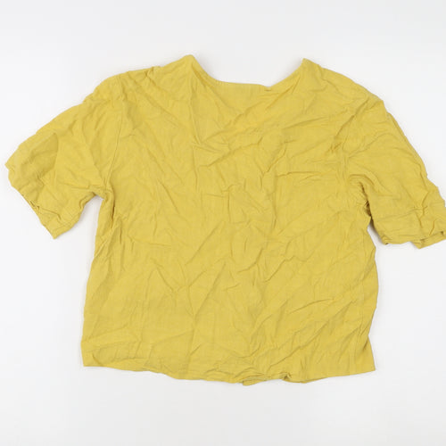 Topshop Women’s Yellow V-Neck Casual Button Shirt Size 8