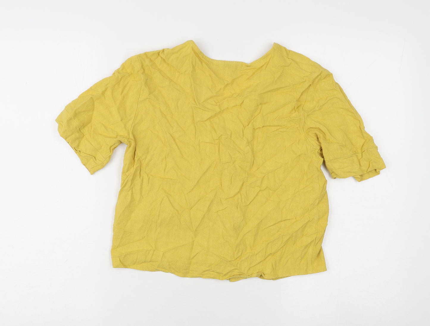 Topshop Women’s Yellow V-Neck Casual Button Shirt Size 8