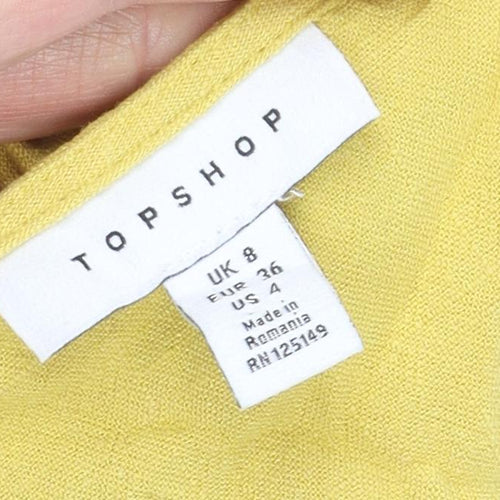 Topshop Women’s Yellow V-Neck Casual Button Shirt Size 8
