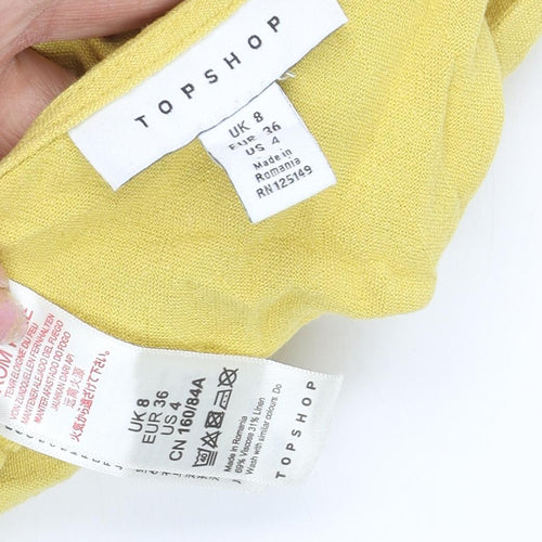 Topshop Women’s Yellow V-Neck Casual Button Shirt Size 8