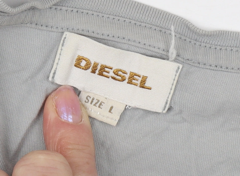 Diesel Men's Grey V-Neck T-Shirt, Size L