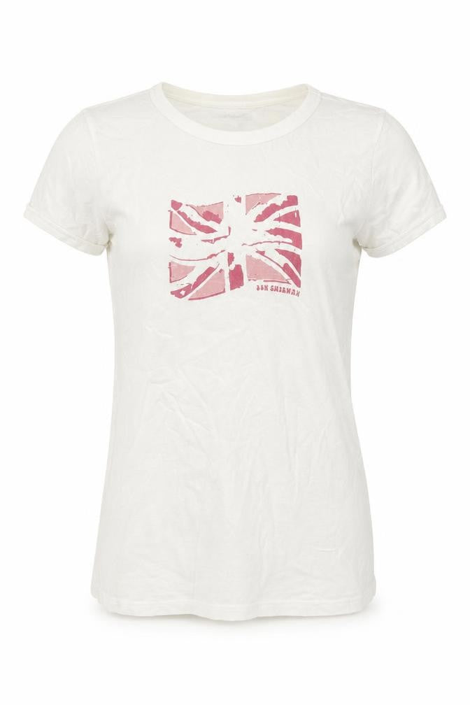 Front view of Ben Sherman Women's White T-Shirt, M, Flag Theme