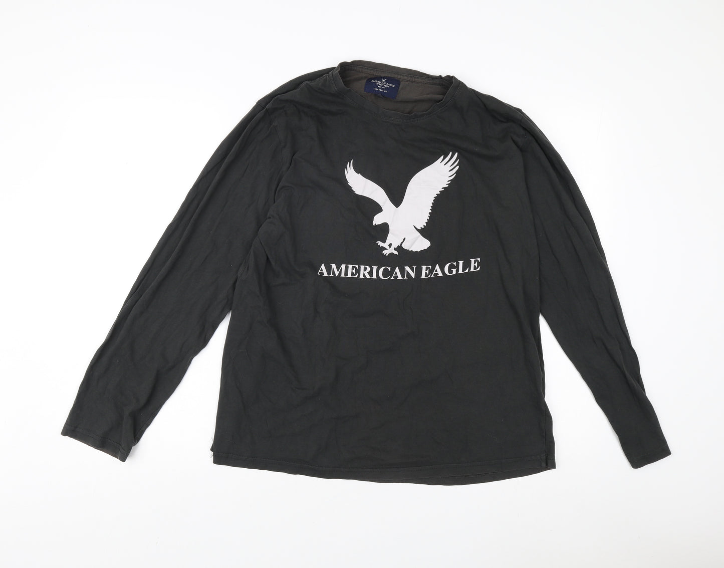American Eagle Black Long Sleeve T-Shirt, XL, Classic Fit