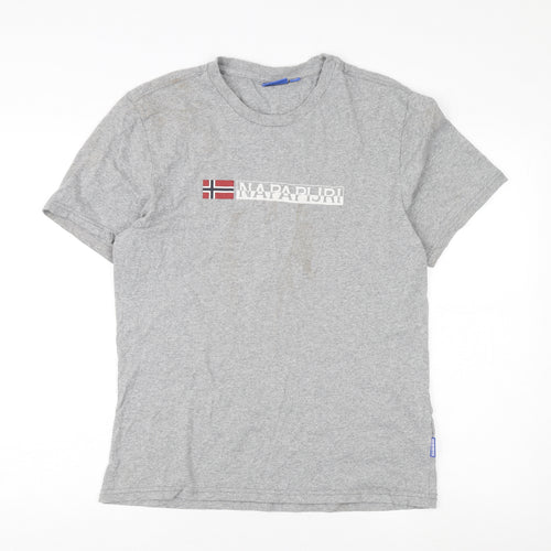 Napapijri Men's Grey XL Logo T-Shirt, Short Sleeve