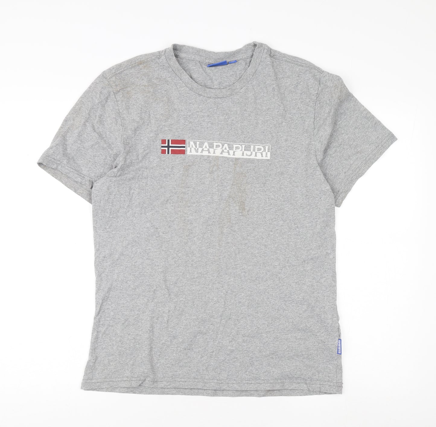 Napapijri Men's Grey XL Logo T-Shirt, Short Sleeve