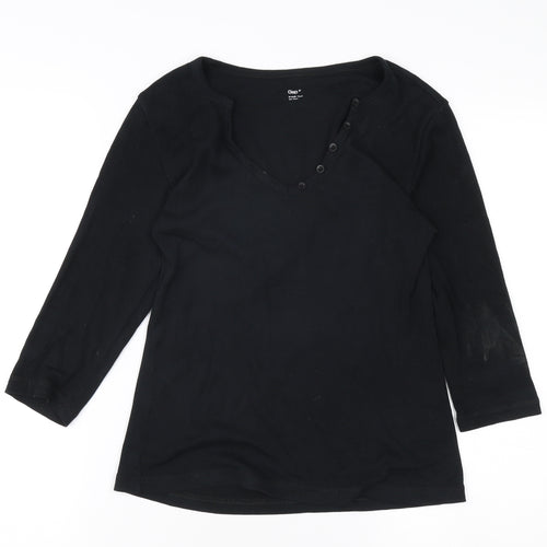 Gap Women's Black Henley 3/4 Sleeve Cotton T-Shirt M