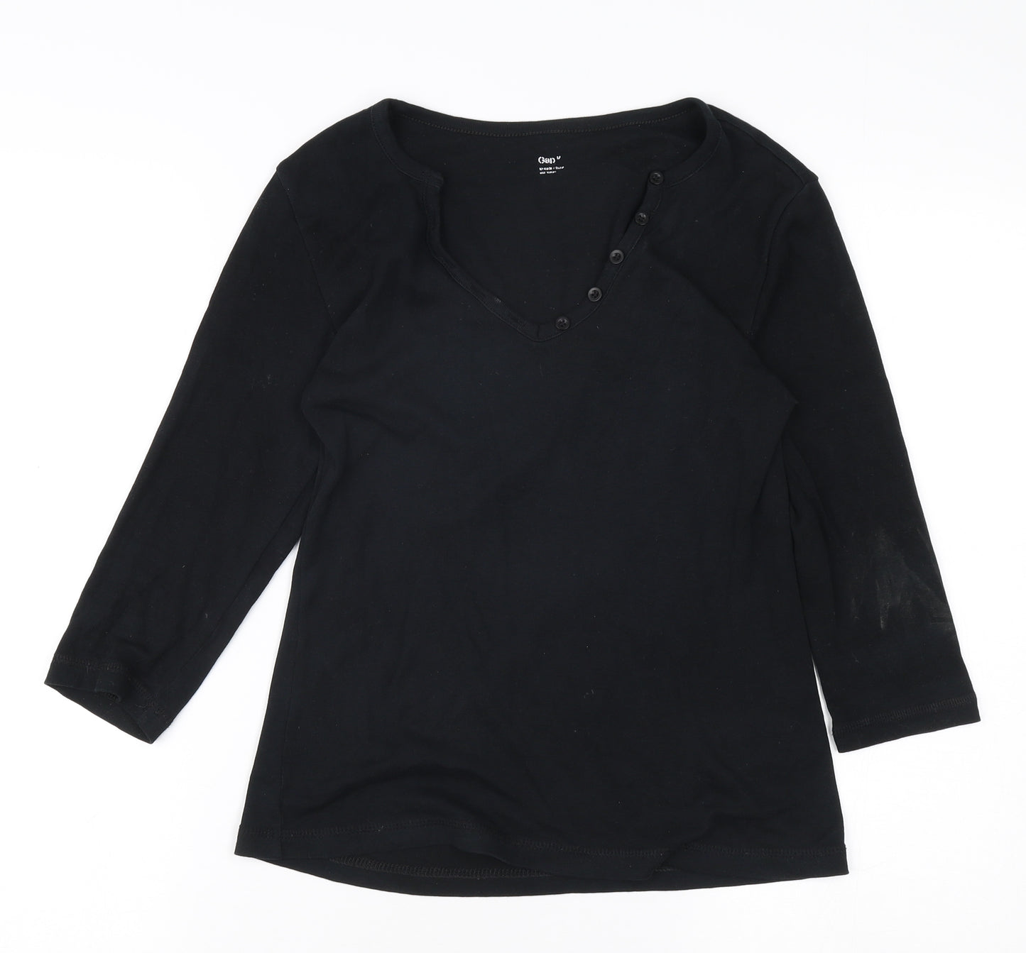 Gap Women's Black Henley 3/4 Sleeve Cotton T-Shirt M