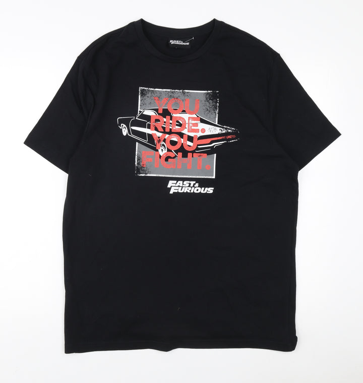 Fast & Furious Men's Black Cotton T-Shirt, Medium, Movie Style