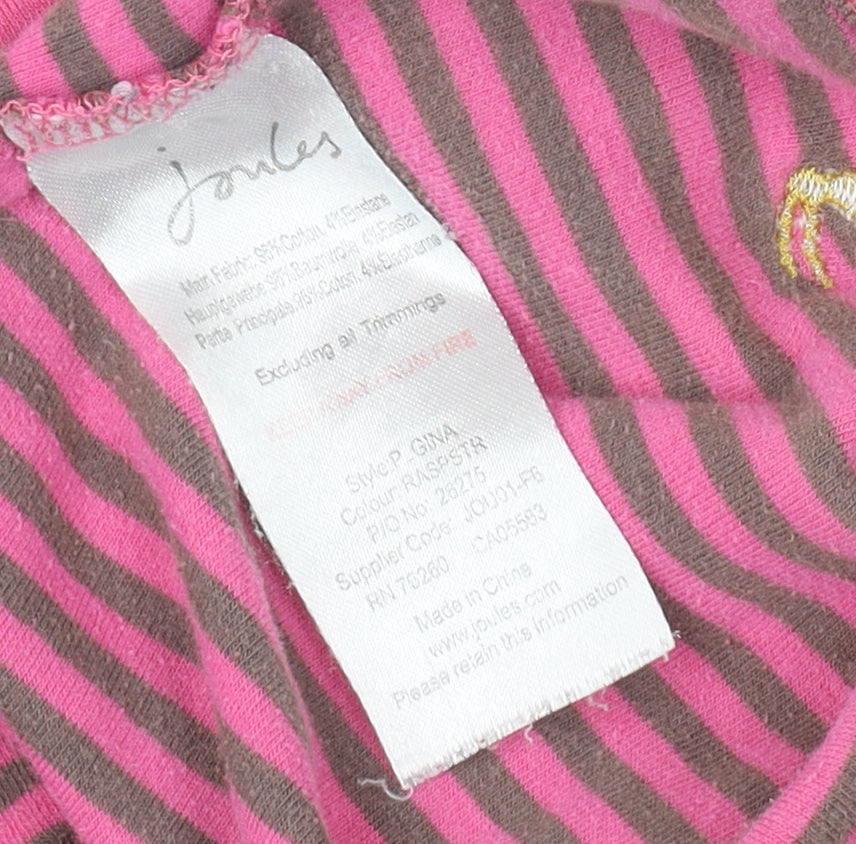 Joules Women's Pink Brown Striped Long Sleeve T-Shirt
