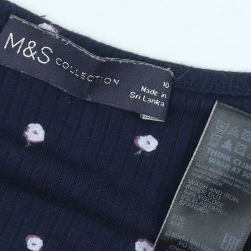 Marks and Spencer Women's Blue Floral Blouse Size 10