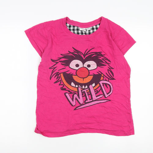 Disney Women Pink XS Basic T-Shirt Casual Short Sleeve