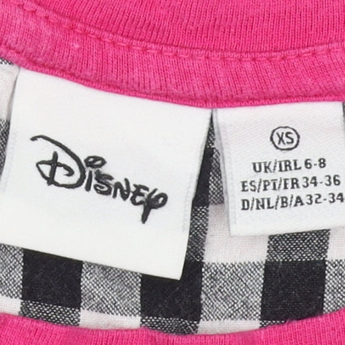 Disney Women Pink XS Basic T-Shirt Casual Short Sleeve