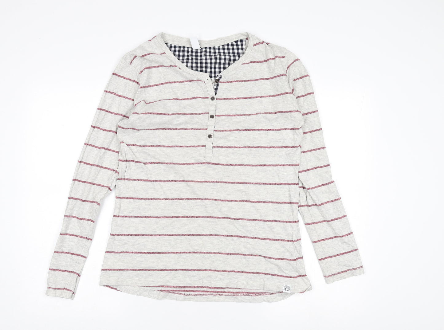 Tog Twenty Four Women's Grey Striped Henley T-Shirt Size 12