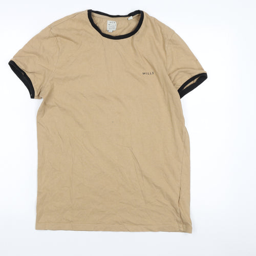 Jack Wills Men's Beige Crew Neck T-Shirt, Logo Accent Size S