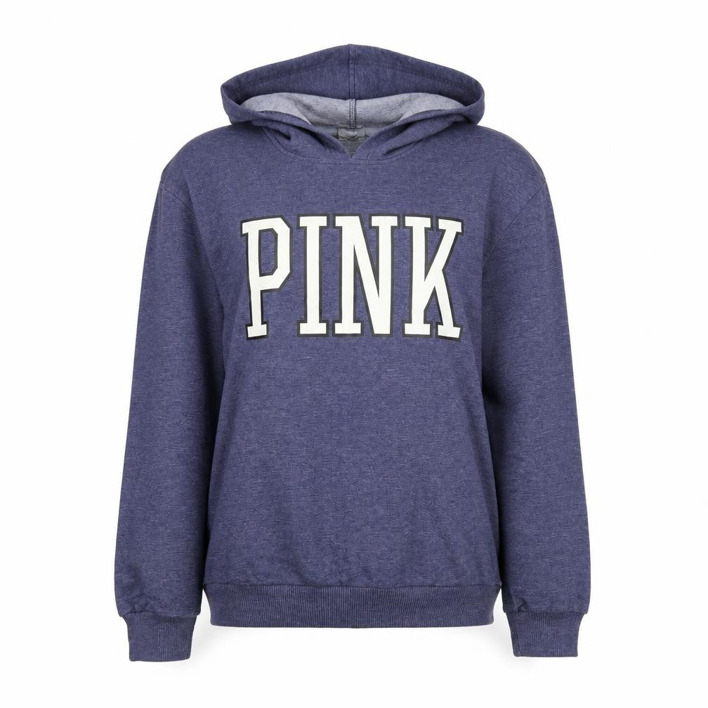Front view of PINK Women's Blue Pullover Hoodie, Medium, Hooded Sweatshirt