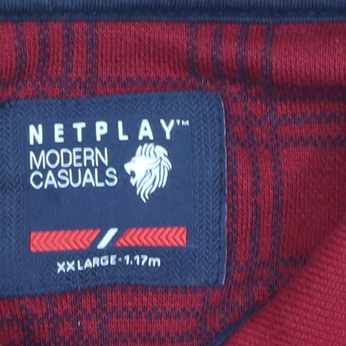 Netplay Men’s Red Check Polo Shirt XL Short Sleeve
