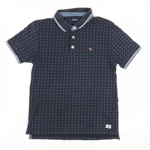 Jack & Jones Blue Geometric Polo Shirt - Men's S