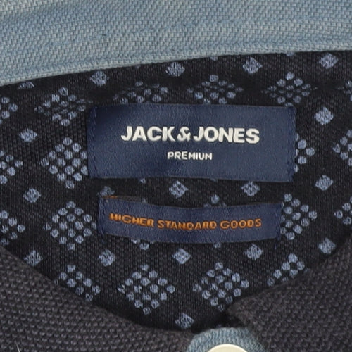 Jack & Jones Blue Geometric Polo Shirt - Men's S