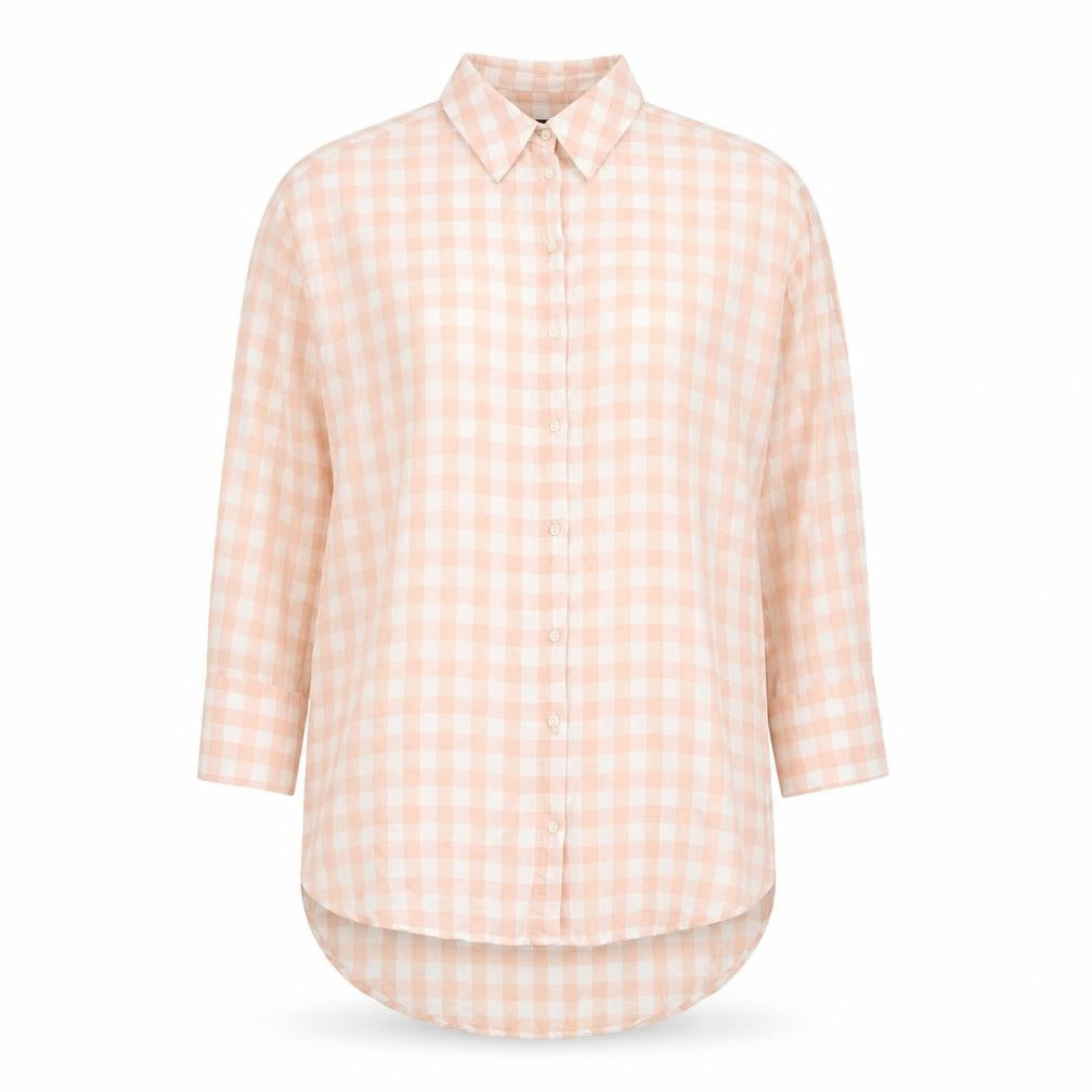 Front view of Zara Women's Pink Button-Up Shirt, size 4, Check Pattern