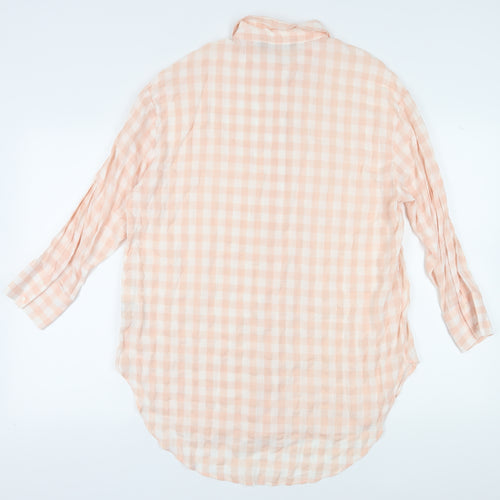 Zara Women's Pink Button-Up Shirt, Size 4, Check Pattern