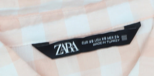 Zara Women's Pink Button-Up Shirt, Size 4, Check Pattern