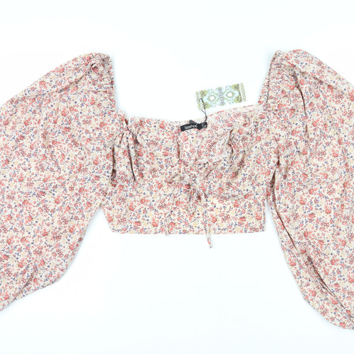 Boohoo Women’s Cropped Floral Balloon Sleeve Blouse Size 12