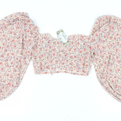 Boohoo Women’s Cropped Floral Balloon Sleeve Blouse Size 12