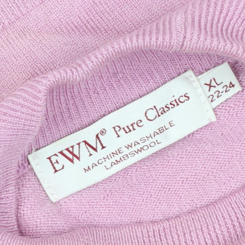EWM Women's Pink High Neck Wool Jumper, XL, Long Sleeve
