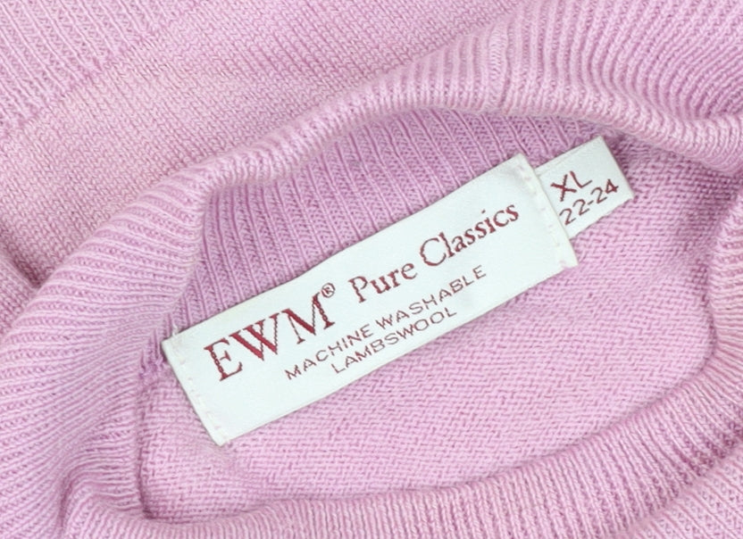 EWM Women's Pink High Neck Wool Jumper, XL, Long Sleeve