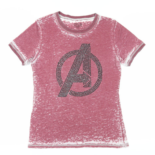 Marvel Unisex Red Rhinestone T-Shirt Small Crew Neck Casual