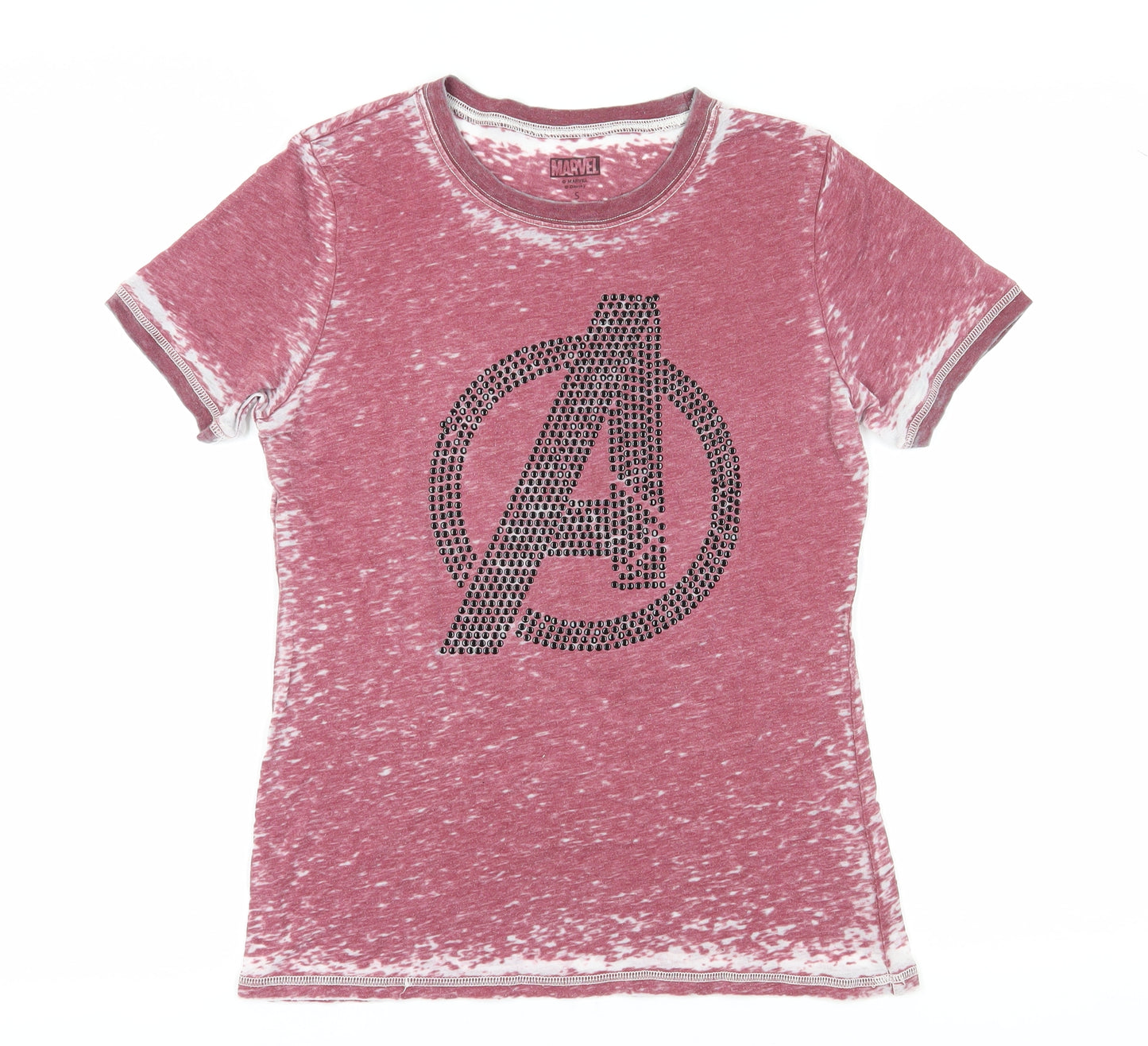 Marvel Unisex Red Rhinestone T-Shirt Small Crew Neck Casual