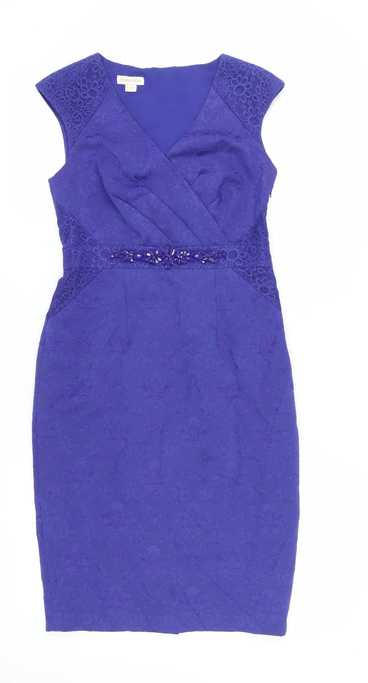 Monsoon Women's Purple Lace Sheath Dress Size 10