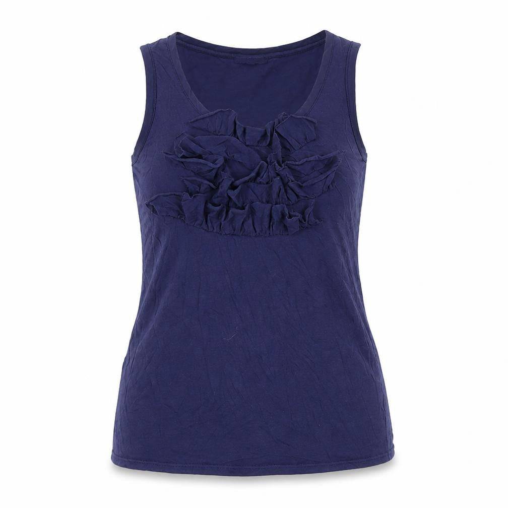 Front view of Gap Women's Blue Tank Top -, size S, Stylish Ruffle Detail