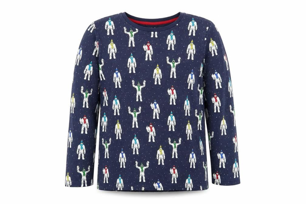 Front view of Marks & Spencer boys’ multicoloured graphic long sleeve t-shirt
