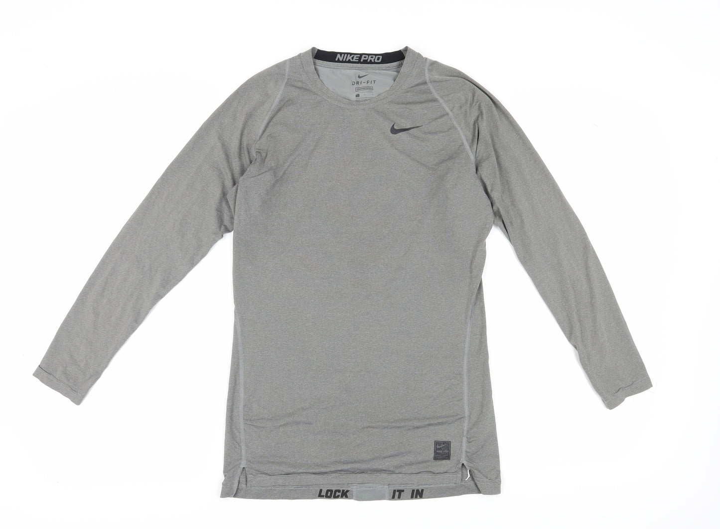 Nike Men's Grey Long Sleeve T-Shirt L Slim Fit